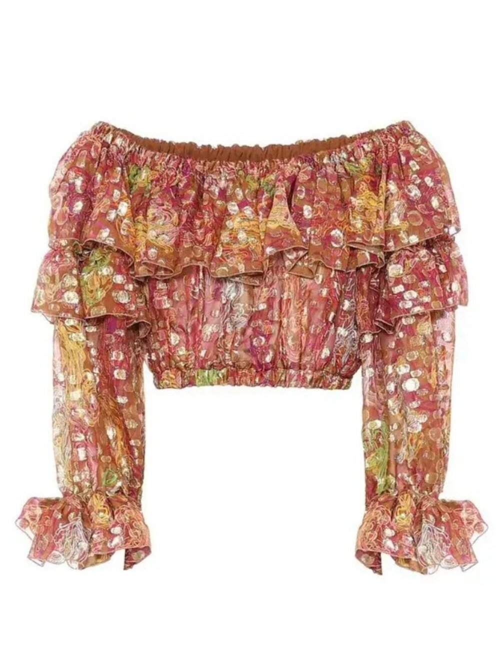 NWT $1442 Dundas Printed Silk-Blend Jacquard Crop Top Multicolored Size 2